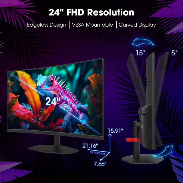 Alt view image 6 of 7 - Curved 24-inch Gaming Monitor 1ms 100Hz 1500R DisplayPort HDMI X2 Eye Care 100% sRGB Build-in Speakers, Machine Black 2025 (C248W-FW100T Series)
