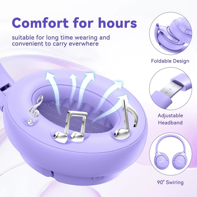 Alt view image 4 of 7 - Bluetooth Headphones Over Ear Wireless HiFi Stereo Headsets 65H 6EQ Bluetooth 6.0,with Built-in HD Mic,Foldable Lightweight,Comfort Fit,Fast Charging,Deep Bass for Home Office Cellphone PC Ect