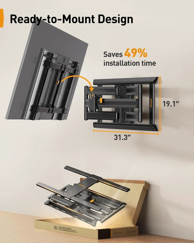 Alt view image 7 of 7 - Full Motion TV Mount for 55120 inch TVs up to 225 lbs Extension, swivel, tilt and post-install leveling, reinforced steel design for lasting stability, Max VESA 900x600mm