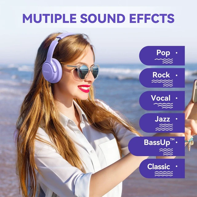 Alt view image 2 of 7 - Bluetooth Headphones Over Ear Wireless HiFi Stereo Headsets 65H 6EQ Bluetooth 6.0,with Built-in HD Mic,Foldable Lightweight,Comfort Fit,Fast Charging,Deep Bass for Home Office Cellphone PC Ect