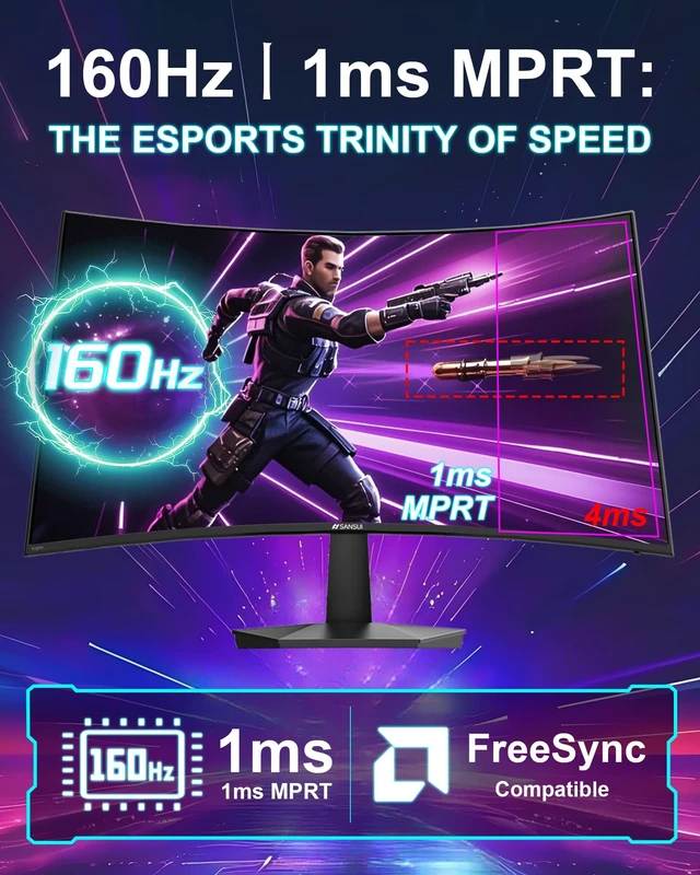 Alt view image 3 of 7 - 27 Inch Curved 160Hz Gaming Monitor 144Hz FHD 1080P Computer Monitor 27 1500R Curved PC Monitor, FPS/RTS, MPRT 1Ms, FreeSync, HDR, 4000:1, 110% sRGB, Low Blue Light, HDMI DP Ports for Gaming