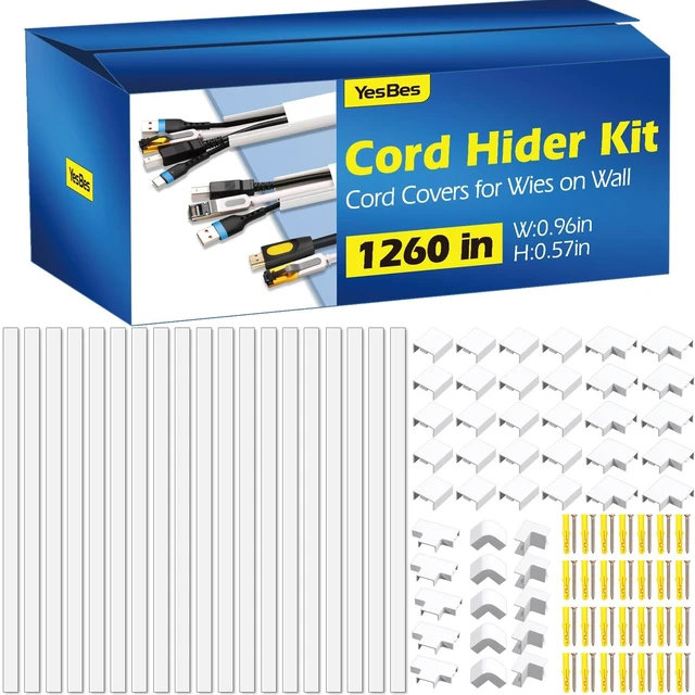Main image of 1260in Cord Hider Kit, Cord Covers for Wires on Wall, Paintable Cable Raceway, Cord Hider for Wall Mount tv, tv Cable Hider Wall kit, Wire Covers for Cords, 80X L15.75 X W0.96in X H0.57in, White