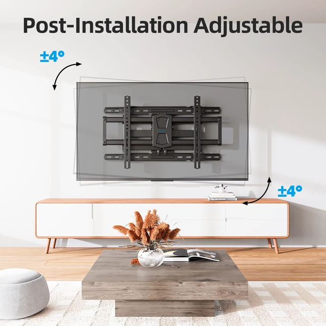 Alt view image 6 of 7 - Full Motion TV Wall Mount 24 inch Stud for 65 70 75 85 86 Inch TVs Fit 42-86" TV, Holds 110lbs, Swivel +/-45°, Tilt +5°/-15°, Level +/-4°, 16.79 inch Extension, VESA 600x400mm, Fits 24" Stud