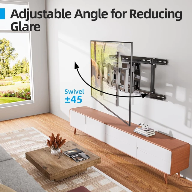 Alt view image 7 of 7 - Full Motion TV Wall Mount 24 inch Stud for 65 70 75 85 86 Inch TVs Fit 42-86" TV, Holds 110lbs, Swivel +/-45°, Tilt +5°/-15°, Level +/-4°, 16.79 inch Extension, VESA 600x400mm, Fits 24" Stud