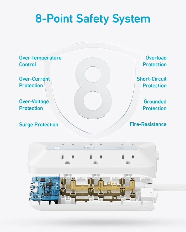 Alt view image 6 of 6 - Power Strip with 300J Surge Protector, 10ft Outlet Extender, 20W, 6AC Flat Plug Extension Cord with Multiple Outlets, 2 USB C, 2 USB A, Dorm Room Essentials, Home Office, TUV Listed