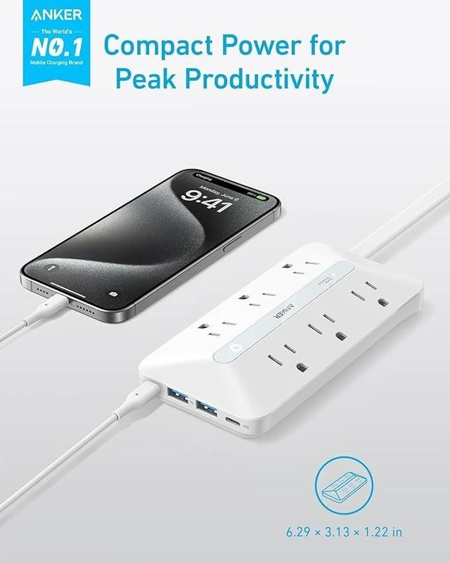 Alt view image 2 of 6 - Flat Plug Power Strip(300J), 20W USB-C, 10-in-1 Ultra Thin Power Strip with 6 AC, 2 USB-A/2 USB-C,10feet Extension Cord, Desk Charging Station,Home Office College Dorm Essentials (Pack of 2)