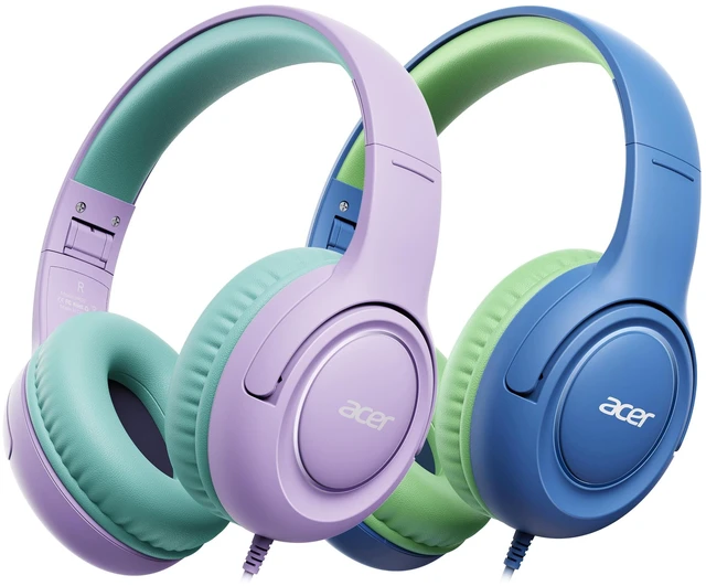 Main image of 2Pack Kids Headphones for School, 3.5mm Jack, w/Mic HK032P 85-94dB Limiter, Foldable Wired Over Ear Headphones, for Toddler School/Tablet/iPad/PC/Travel