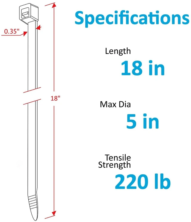 Alt view image 2 of 7 - Large Zip Ties 18 inch (250 Pack), Long Zip Ties Heavy Duty with 220 lb Tensile Strength, Big Cable Ties, Black, by
