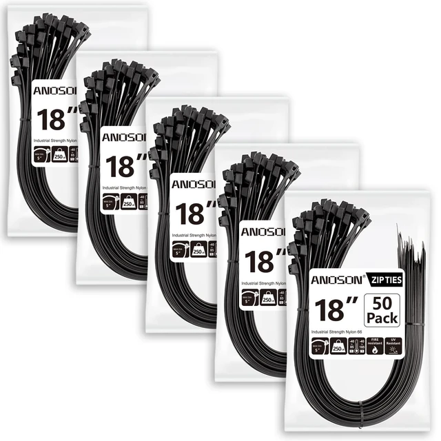 Main image of Large Zip Ties 18 inch (250 Pack), Long Zip Ties Heavy Duty with 220 lb Tensile Strength, Big Cable Ties, Black, by
