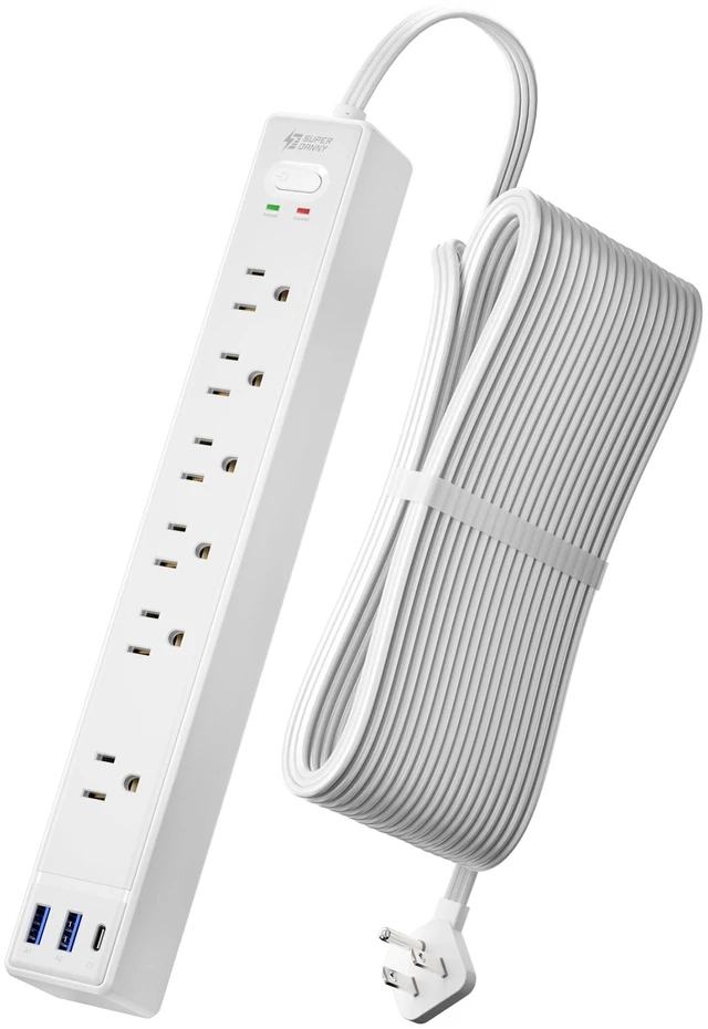 Main image of 20Ft Long Extension Cord, Flat Plug Surge Protector Power Strip 6 Outlets & 3 USB, Flat Plug Power Strip Wall Mountable, Desk Charging Station for Home, Office, College Dorm Room Essentials