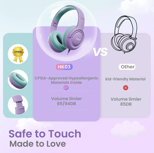 Alt view image 3 of 6 - 2Pack Kids Headphones for School, 3.5mm Jack, w/Mic HK032P 85-94dB Limiter, Foldable Wired Over Ear Headphones, for Toddler School/Tablet/iPad/PC/Travel