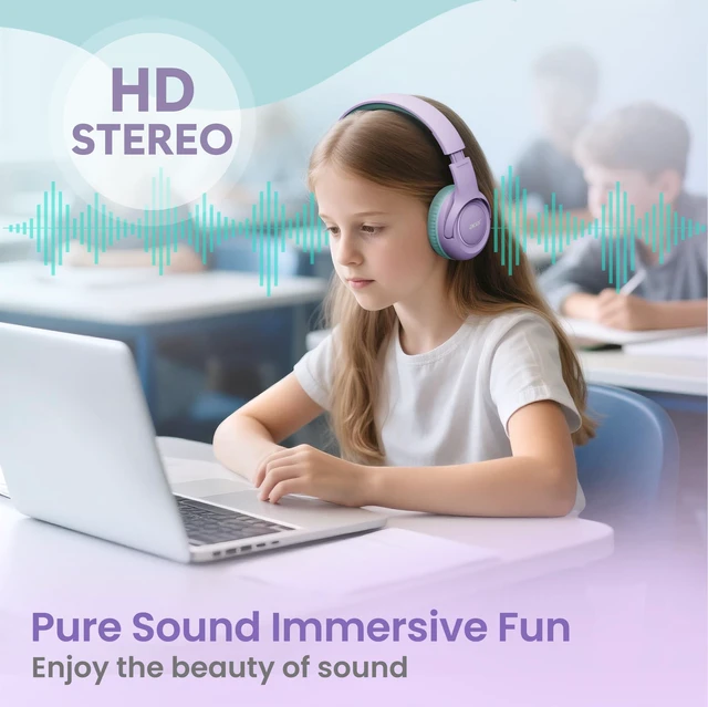 Alt view image 4 of 6 - 2Pack Kids Headphones for School, 3.5mm Jack, w/Mic HK032P 85-94dB Limiter, Foldable Wired Over Ear Headphones, for Toddler School/Tablet/iPad/PC/Travel
