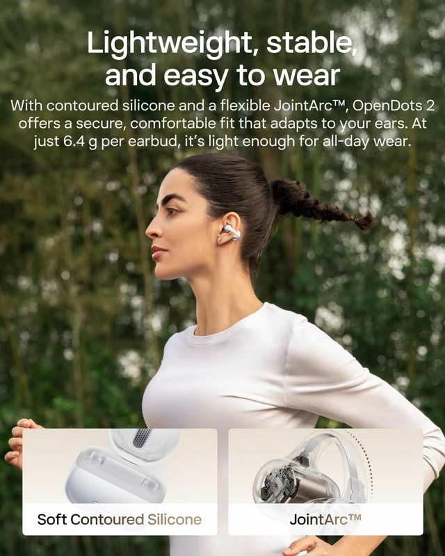 Alt view image 5 of 7 - OpenDots 2 Open-Ear Clip-On Earbuds, Grey, Dolby Audio, 3 Mics Rich bass with Dolby Audio; 3-mic clear calls; 40H listening; IP57; Bluetooth 6.1; Travel/City walk/Commuting/Yoga/Pilates