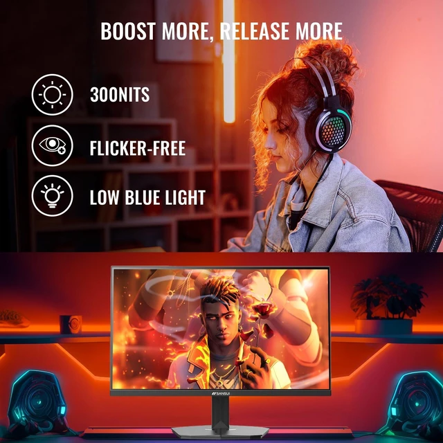 Alt view image 7 of 7 - 24 Inch 180Hz Gaming Computer Monitor, FHD 1080P for Game Office 1ms Response Time, 110% sRGB, FreeSync, HDMI DP Ports, VESA Support, HDMI Cable Included