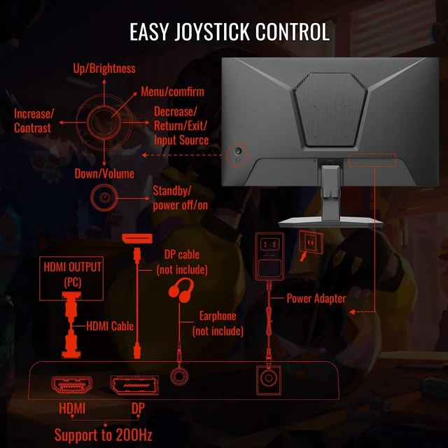 Alt view image 6 of 7 - 24 Inch 180Hz Gaming Computer Monitor, FHD 1080P for Game Office 1ms Response Time, 110% sRGB, FreeSync, HDMI DP Ports, VESA Support, HDMI Cable Included