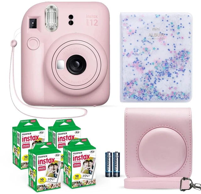 Main image of Instax Mini 12 Instant Camera Blossom Pink + Fuji Film Value Pack (40 Sheets) + Shutter Accessories Bundle, Incl. Compatible Carrying Case, Quicksand Beads Photo Album 64 Pockets