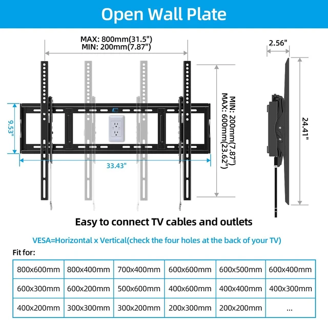 Alt view image 5 of 7 - Heavy Duty Tilt TV Wall Mount for 48-120 Inch Flat Screen Max VESA 800x600mm, Holds up to 200 lbs, Fits 8-28" Wood Studs, Universal Low Profile TV Bracket for LED OLED LCD, HV9801