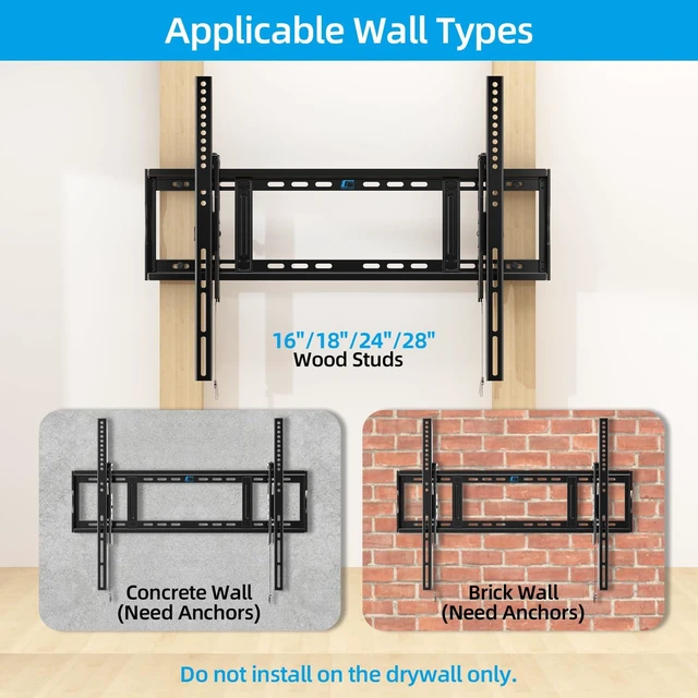 Alt view image 6 of 7 - Heavy Duty Tilt TV Wall Mount for 48-120 Inch Flat Screen Max VESA 800x600mm, Holds up to 200 lbs, Fits 8-28" Wood Studs, Universal Low Profile TV Bracket for LED OLED LCD, HV9801
