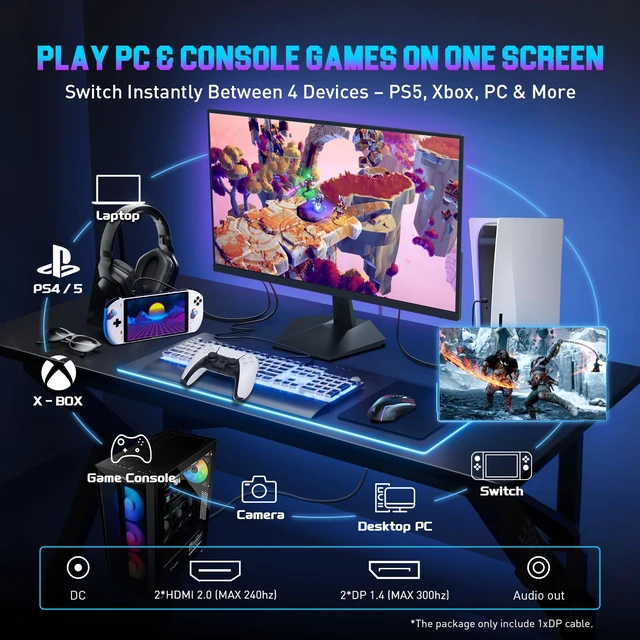 Alt view image 5 of 7 - 24.5 Inch 300hz 240hz, FHD 1080P Gaming Monitor for FPS PC Gaming Fast IPS, DisplayPort x2, HDMI x2, HDR, FreeSync, 120% sRGB, Audio Jack, VESA Support, Desktop Compatible(ES-G25X1 PRO)