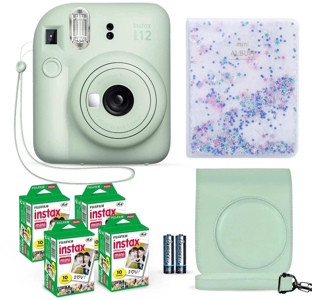 Main image of Instax Mini 12 Instant Camera Mint Green + Fuji Film Value Pack (40 Sheets) + Shutter Accessories Bundle, Incl. Compatible Carrying Case, Quicksand Beads Photo Album 64 Pockets
