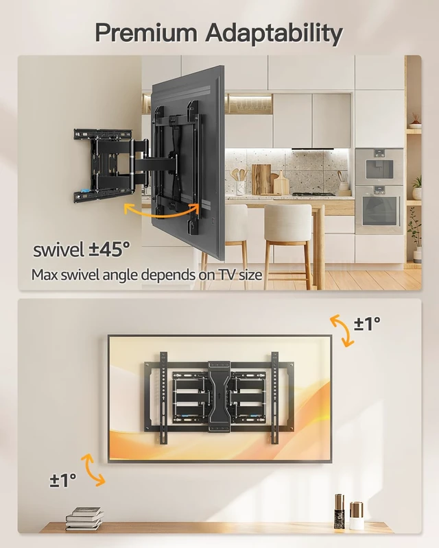 Alt view image 5 of 7 - Ultra Slim TV Mount for 37-90" TVs, Max VESA 600x400, 132 lbs. 1.1in low profile space-saving design, swivel & tilt function, fits 12/16 inch wall studs for large TVs