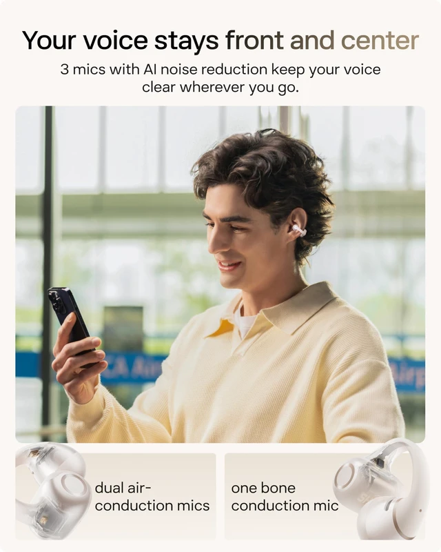 Alt view image 6 of 7 - OpenDots 2 Open-Ear Clip-On Earbuds, White, Dolby Audio, 3 Mics Rich bass with Dolby Audio; 3-mic clear calls; 40H listening; IP57; Bluetooth 6.1; Travel/City walk/Commuting/Yoga/Pilates