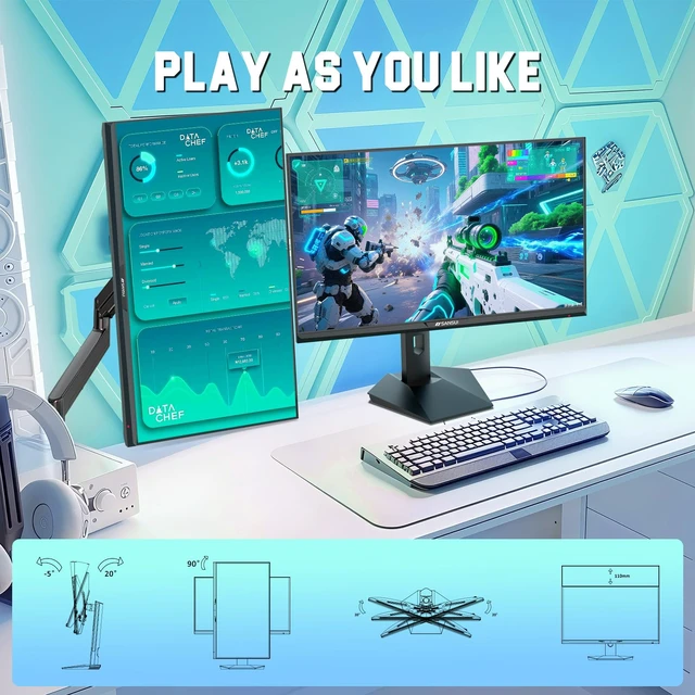 Alt view image 7 of 7 - Gaming Monitor 27" 1440P 200Hz 180Hz WQHD 2560×1440-AMD FreeSync 1ms DCI-P3 95% Fast IPS Computer Monitor,Height Adjustable Vertical/Horizontal Rotating, 2×DisplayPort/HDMI HDRLow Motion Blur