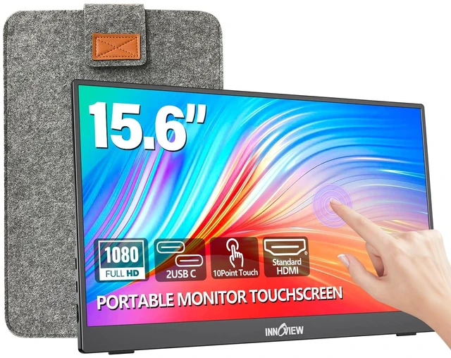 Main image of 15.6" Portable Monitor 60Hz Touchscreen 1080P 10-Point Touch Screen Monitor Portable with Protective Sleeve Built-in Stand, 1200:1 HDMI USB C Travel Monitors for Laptop, PC, Phone