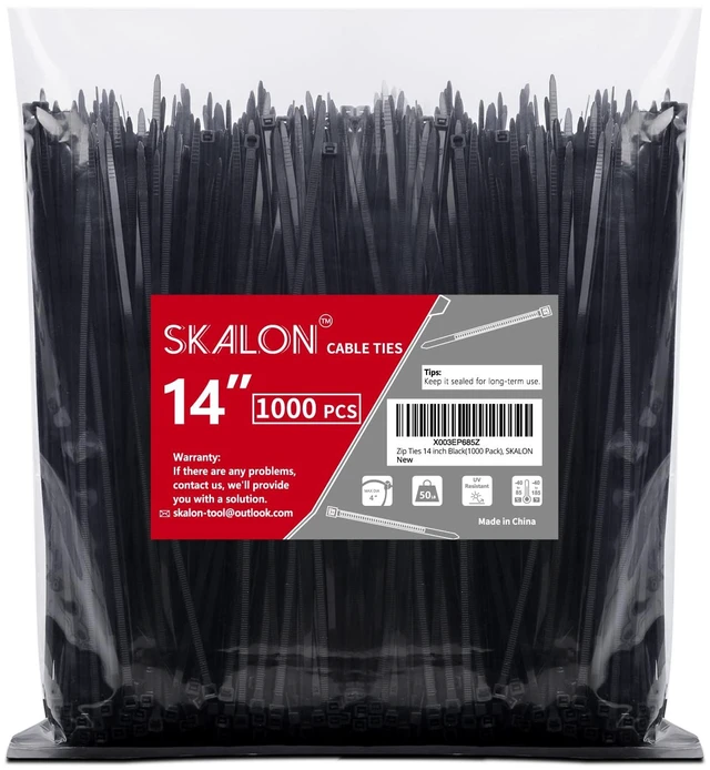 Main image of Zip Ties 14 inch (1000 Pack), Black, 50lb Tensile Strength, UV Resistant Cable Ties for indoor and outdoor by