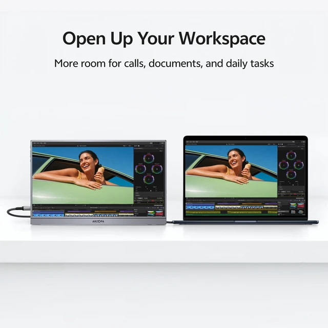 Alt view image 2 of 7 - 16.1" Portable Monitor Gray, 100% sRGB FHD 1080P Kickstand -Z1C Gray Portable Laptop Monitor High Color Gamut Display IPS Eye Care Screen for High-end Office & Entertainment