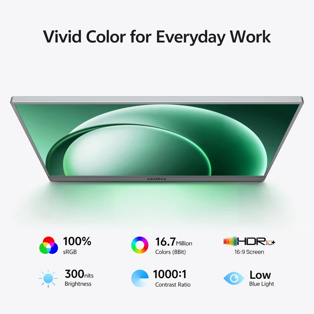 Alt view image 3 of 7 - 16.1" Portable Monitor Gray, 100% sRGB FHD 1080P Kickstand -Z1C Gray Portable Laptop Monitor High Color Gamut Display IPS Eye Care Screen for High-end Office & Entertainment