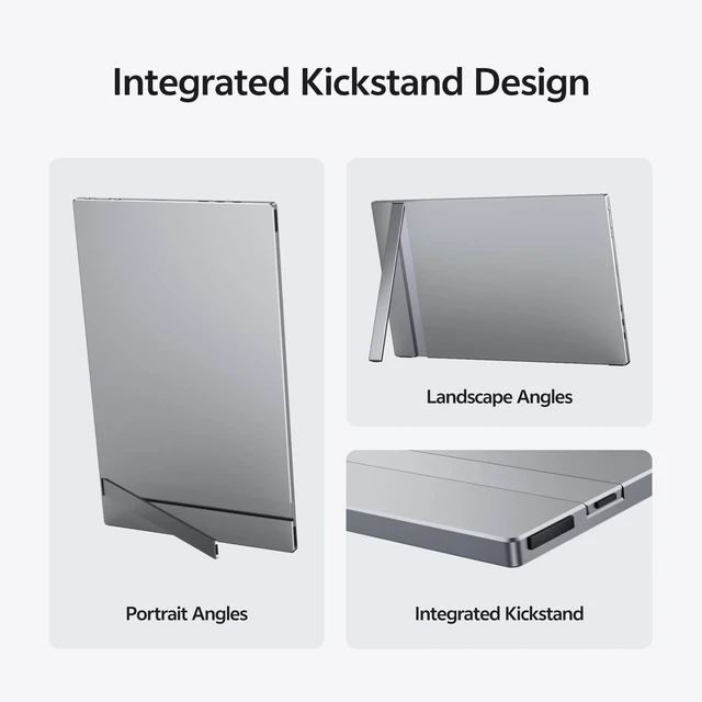 Alt view image 4 of 7 - 16.1" Portable Monitor Gray, 100% sRGB FHD 1080P Kickstand -Z1C Gray Portable Laptop Monitor High Color Gamut Display IPS Eye Care Screen for High-end Office & Entertainment