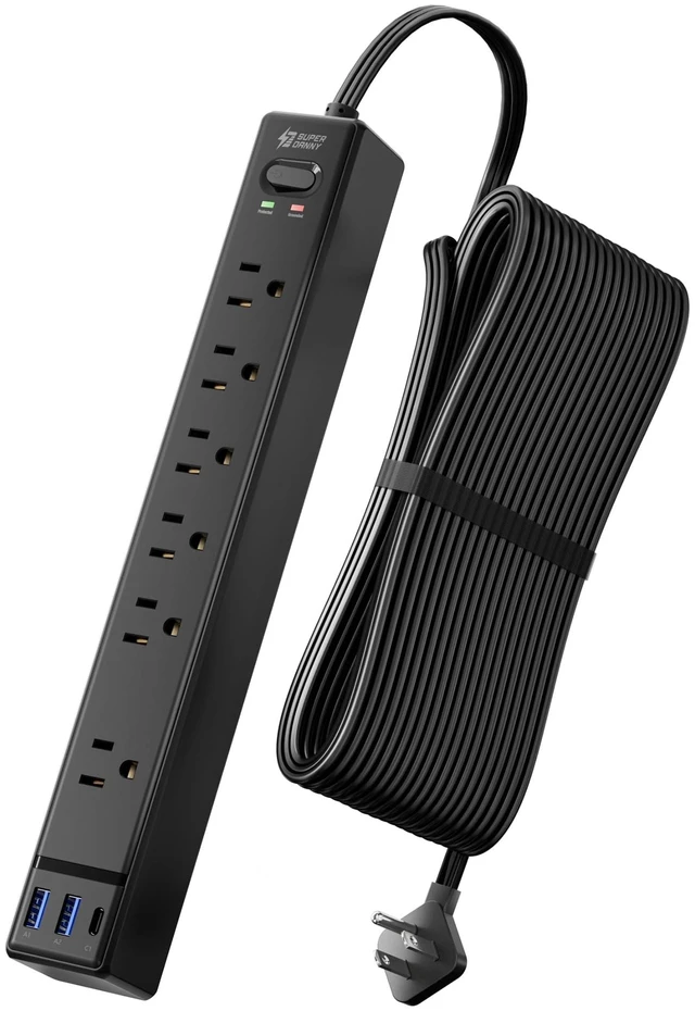 Main image of 20Ft Long Extension Cord, Flat Plug Surge Protector Power Strip 6 Outlets & 3 USB, Flat Plug Power Strip Wall Mountable, Desk Charging Station for Home, Office, College Dorm Room Essentials