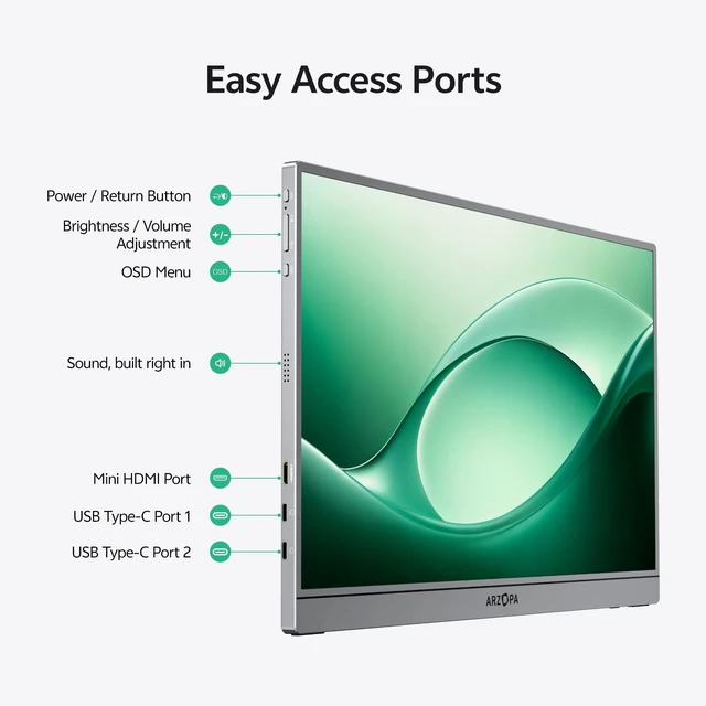 Alt view image 7 of 7 - 16.1" Portable Monitor Gray, 100% sRGB FHD 1080P Kickstand -Z1C Gray Portable Laptop Monitor High Color Gamut Display IPS Eye Care Screen for High-end Office & Entertainment