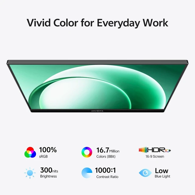 Alt view image 3 of 7 - 16.1" Portable Monitor, 100% sRGB FHD 1080P Kickstand -Z1C Portable Laptop Monitor High Color Gamut Display IPS Eye Care Screen for High-end Office & Entertainment