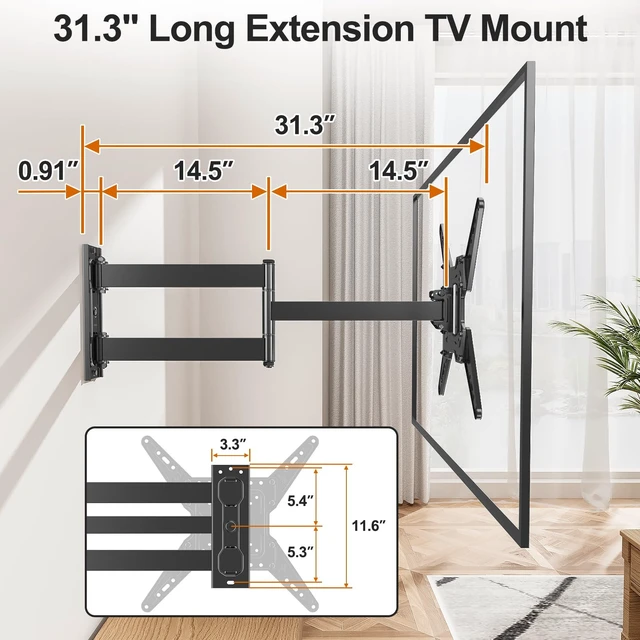Alt view image 7 of 7 - 31.3in Long Arm TV Mount for 32-65" TVs, Max VESA 400x400, 99 lbs. Full motion swivel & tilt design, ultra long extension wall bracket, sturdy hardware for household flat screen televisions