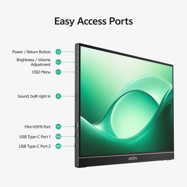 Alt view image 7 of 7 - 16.1" Portable Monitor, 100% sRGB FHD 1080P Kickstand -Z1C Portable Laptop Monitor High Color Gamut Display IPS Eye Care Screen for High-end Office & Entertainment