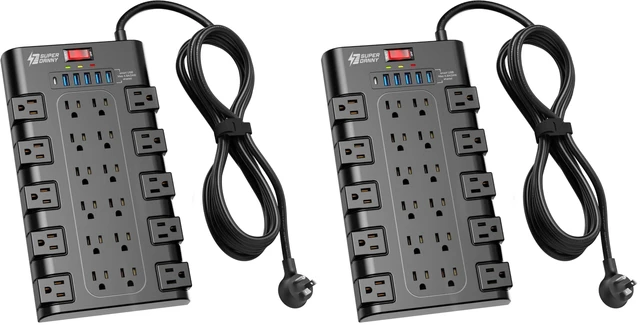 Main image of Power Strip Surge Protector, 22 AC 6 USB, 2100J, 10Ft, 1875W/15A (Pack of 2)