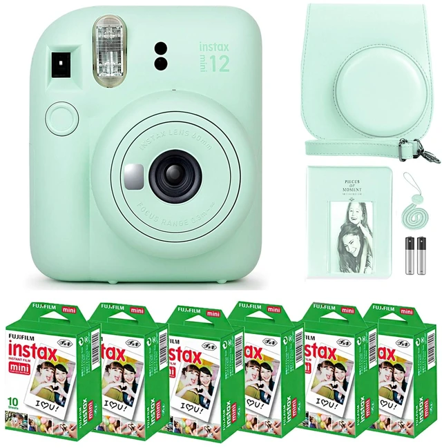 Main image of Instax Mini 12 Instant Camera Mint Green & 60 Fuji Film Sheets Bundle with Sturdy Tiger Accessories, Carrying Case and 64-Pocket Photo Album