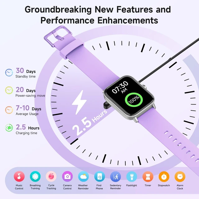 Alt view image 6 of 7 - Smart Watches for Women for Android & iPhone, Alexa Built-in, 1.8" Smartwatch with Heart Rate/SpO2/Sleep/Stress, IP68 Waterproof Fitness Tracker, 101+ Sports Modes, Purple