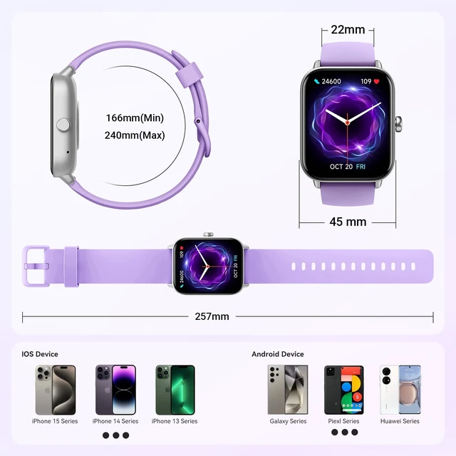 Alt view image 7 of 7 - Smart Watches for Women for Android & iPhone, Alexa Built-in, 1.8" Smartwatch with Heart Rate/SpO2/Sleep/Stress, IP68 Waterproof Fitness Tracker, 101+ Sports Modes, Purple