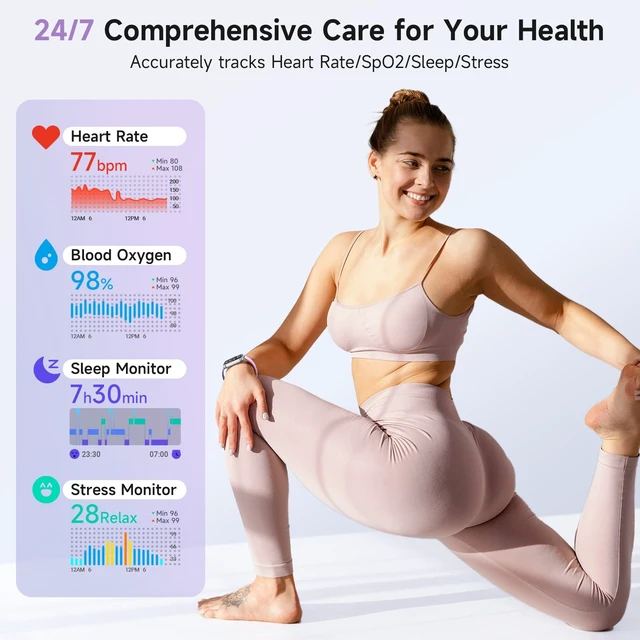 Alt view image 3 of 7 - Smart Watches for Women for Android & iPhone, Alexa Built-in, 1.8" Smartwatch with Heart Rate/SpO2/Sleep/Stress, IP68 Waterproof Fitness Tracker, 101+ Sports Modes, Purple