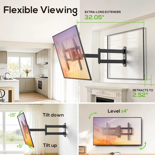 Alt view image 4 of 7 - Corner TV Wall Mount with 32.05" Long Arm for 32-75 Inch TVs up to 100 lbs, Full Motion TV Wall Mount Bracket with Swivel and Tilt, Max VESA 600x400mm fit Most 32 40 50 55 60 65 70 75TVs