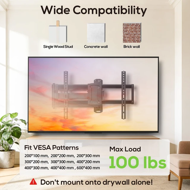 Alt view image 3 of 7 - Corner TV Wall Mount with 32.05" Long Arm for 32-75 Inch TVs up to 100 lbs, Full Motion TV Wall Mount Bracket with Swivel and Tilt, Max VESA 600x400mm fit Most 32 40 50 55 60 65 70 75TVs