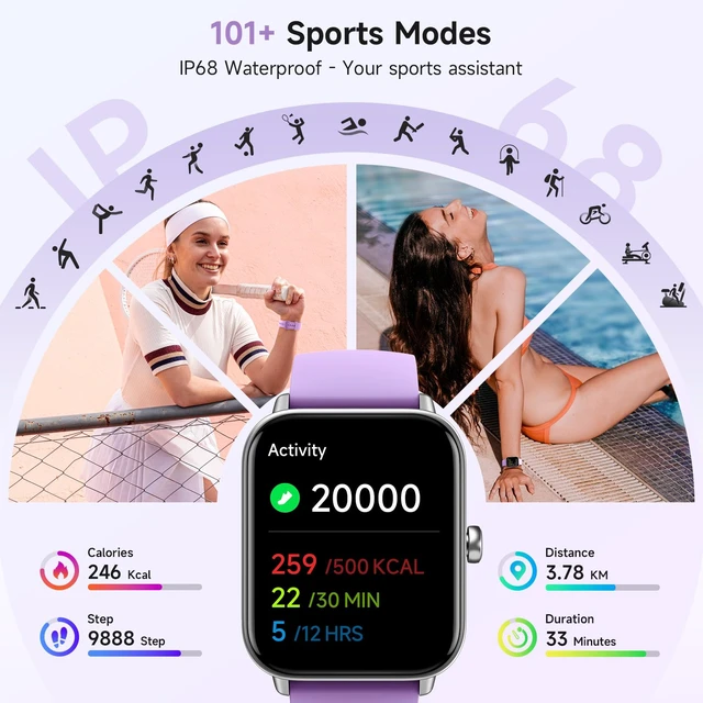 Alt view image 4 of 7 - Smart Watches for Women for Android & iPhone, Alexa Built-in, 1.8" Smartwatch with Heart Rate/SpO2/Sleep/Stress, IP68 Waterproof Fitness Tracker, 101+ Sports Modes, Purple