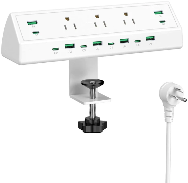 Main image of 90W Desk Clamp Power Strip,12 USB Ports (6 PD 45W USB-C),Surge Protector,ETL Listed Power Hub Extension Cord,Fast Charging Station for Home Office Desk Edge Mount (White, 12 USB-90W)