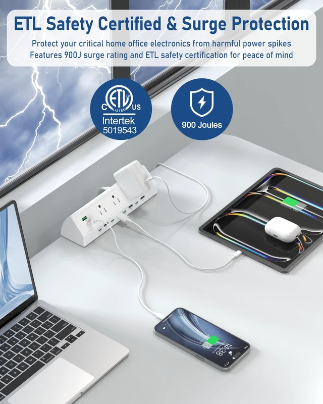 Alt view image 2 of 7 - 90W Desk Clamp Power Strip,12 USB Ports (6 PD 45W USB-C),Surge Protector,ETL Listed Power Hub Extension Cord,Fast Charging Station for Home Office Desk Edge Mount (White, 12 USB-90W)