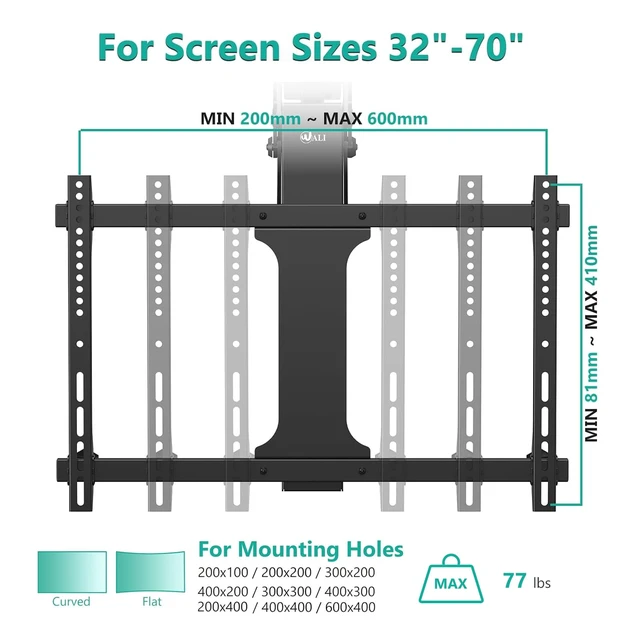 Alt view image 2 of 7 - Motorized Ceiling TV Mount for 32-70 inch TVs, Remote and APP Control Electric Flip Down TV Bracket, Fits Flat Pitched Vaulted Roof, Full Motion with Tilt, Swivel, Max VESA 600x400mm (FCM604)
