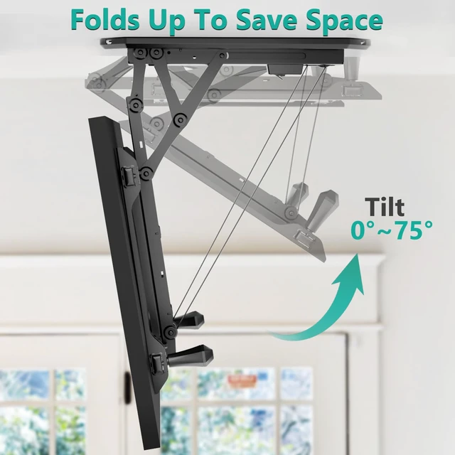 Alt view image 3 of 7 - Motorized Ceiling TV Mount for 32-70 inch TVs, Remote and APP Control Electric Flip Down TV Bracket, Fits Flat Pitched Vaulted Roof, Full Motion with Tilt, Swivel, Max VESA 600x400mm (FCM604)