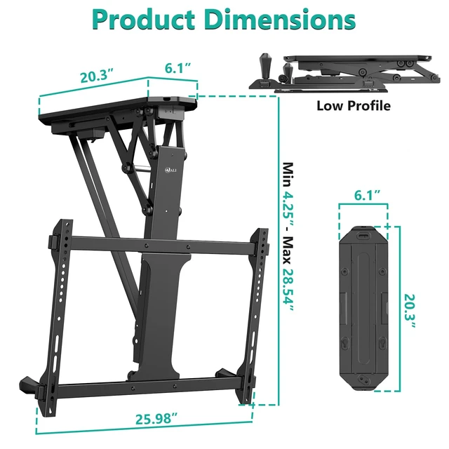 Alt view image 6 of 7 - Motorized Ceiling TV Mount for 32-70 inch TVs, Remote and APP Control Electric Flip Down TV Bracket, Fits Flat Pitched Vaulted Roof, Full Motion with Tilt, Swivel, Max VESA 600x400mm (FCM604)